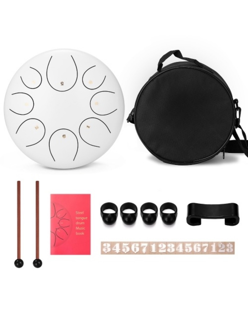 10 inch 8 Tone Steel Tongue Drum Hand Pan Drums with Drumsticks Percussion Musical Instruments
