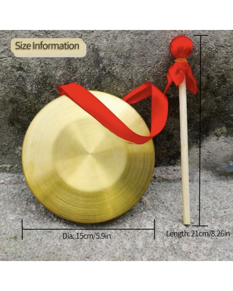 15cm 5.9in Chinese Traditional Percussion Instrument Gong With Wooden Hammer Beater Mallet & Hanging String