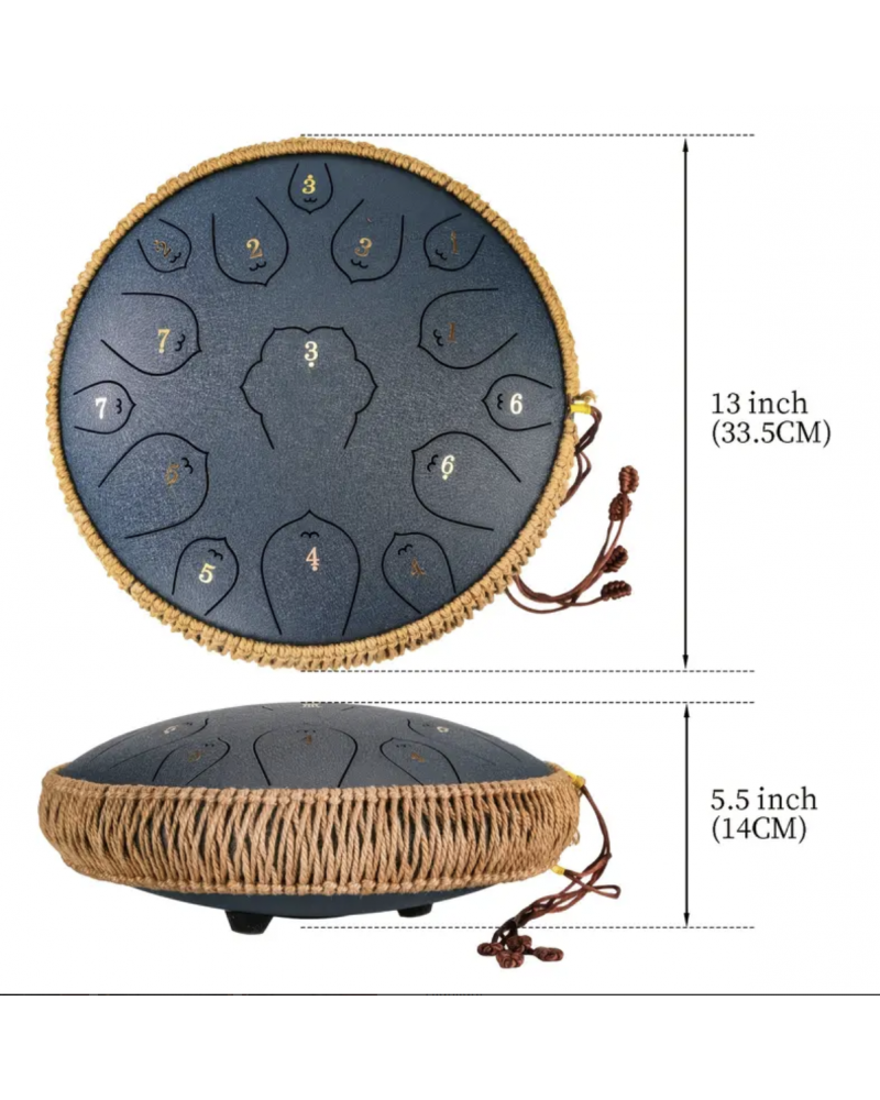 13 Inch 15 Note Steel Tongue Drum F Key Hanplate Percussion Instrument Lotus Hand Pan Drum With Drum Mallets Carry Bag And Music Book, Used For Music Education Concert Spiritual Healing Yoga Meditation