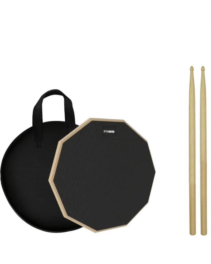 Panda 12-Inch Drum Practice Pad And Sticks Set With 2pcs Silicone Drumstick Mute Tips, Double Sided Silent Snare Drum Pads With 5A Drum Sticks & Storage Bag For Real Feel Practice Drumming-Black